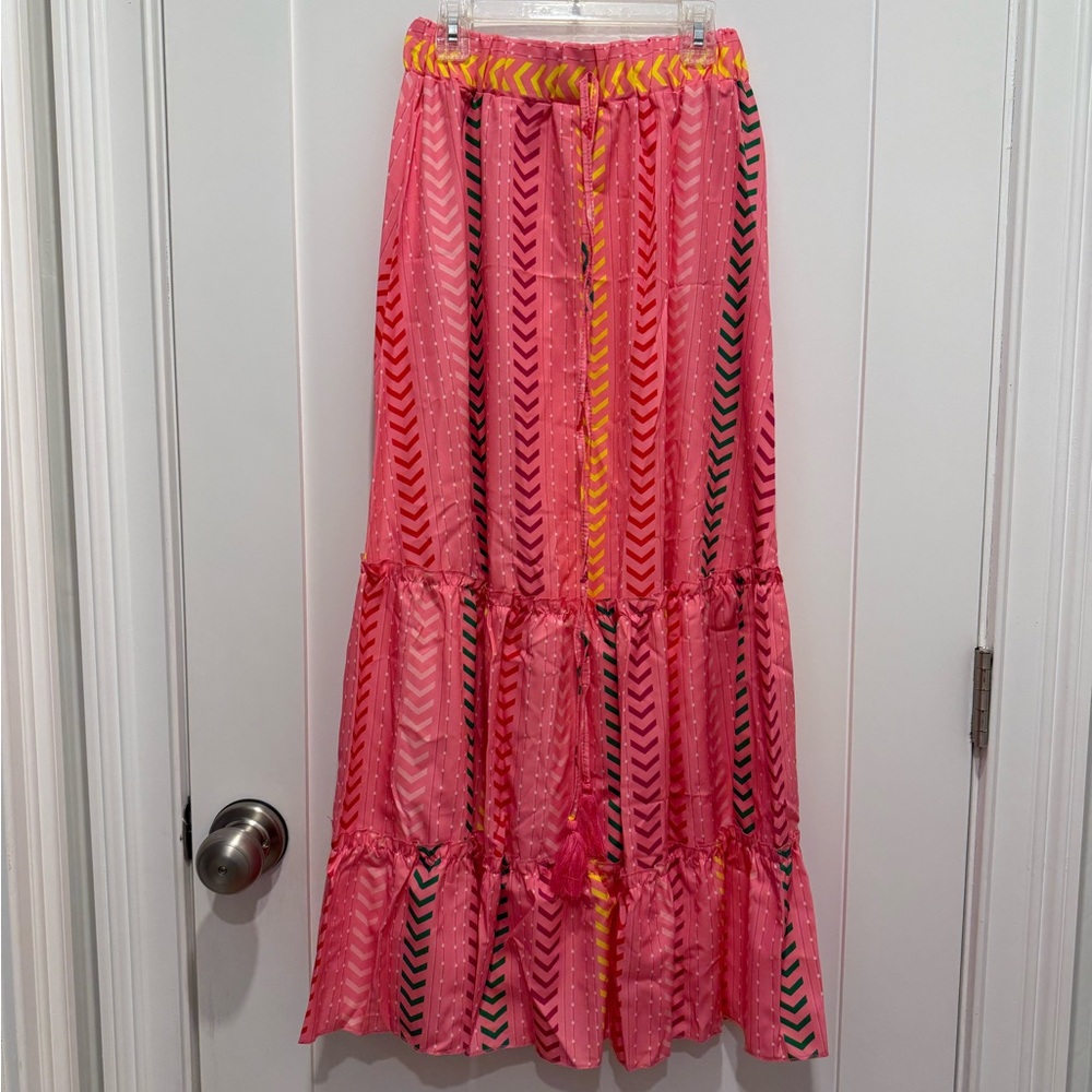 Pink and Orange Tiered Maxi Skirt Resort Wear